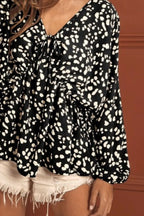 BiBi Leopard Woven Tied Spaghetti V Neck Lslv Top