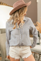 BiBi Lurex Linen Stripe Button-Down Top – Chic & Lightweight
