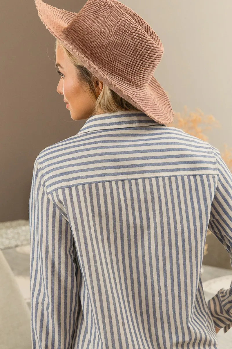BiBi Lurex Linen Stripe Button-Down Top – Chic & Lightweight