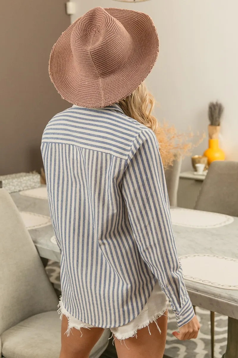 BiBi Lurex Linen Stripe Button-Down Top – Chic & Lightweight