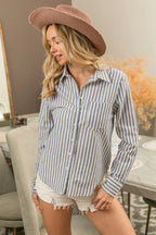 BiBi Lurex Linen Stripe Button-Down Top – Chic & Lightweight