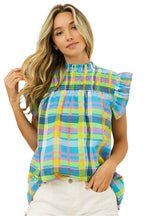 BiBi Multi Color Check Plaid Woven Top