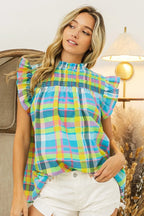 BiBi Multi Color Check Plaid Woven Top