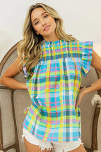 BiBi Multi Color Check Plaid Woven Top