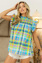 BiBi Multi Color Check Plaid Woven Top