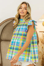 BiBi Multi Color Check Plaid Woven Top