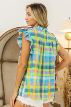 BiBi Multi Color Check Plaid Woven Top