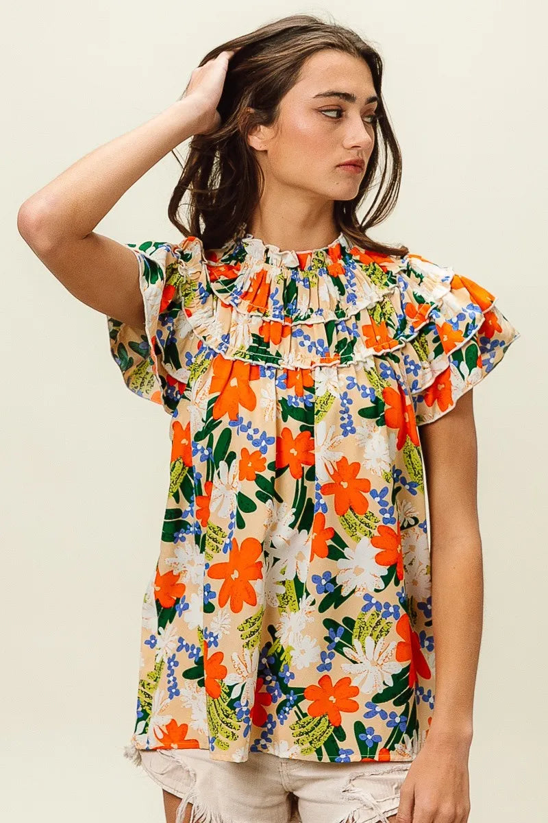 BiBi Multi Color Floral Print Woven Top