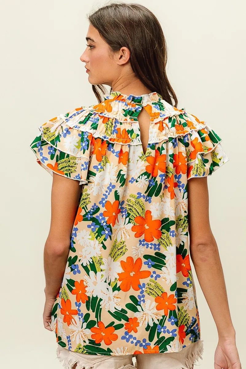 BiBi Multi Color Floral Print Woven Top