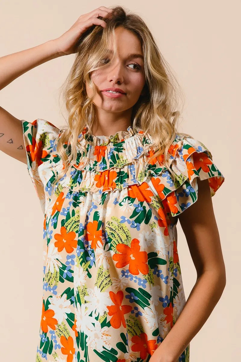 BiBi Multi Color Floral Print Woven Top