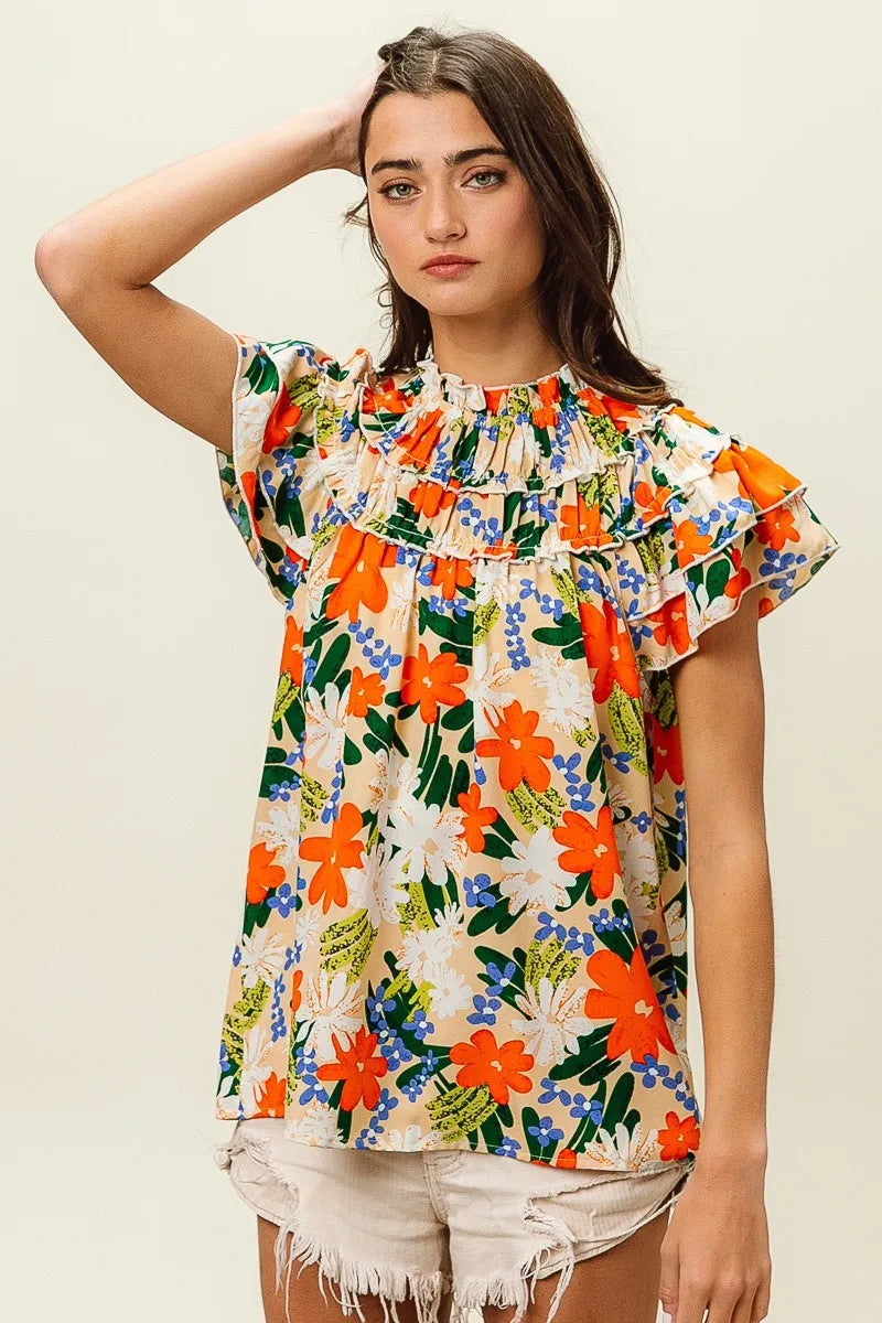 BiBi Multi Color Floral Print Woven Top