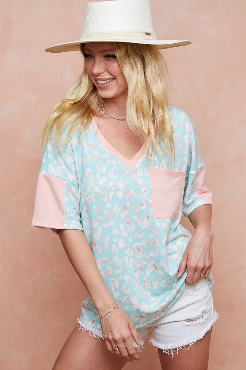 BiBi Multi Color Leopard Printed French Terry T-Shirt