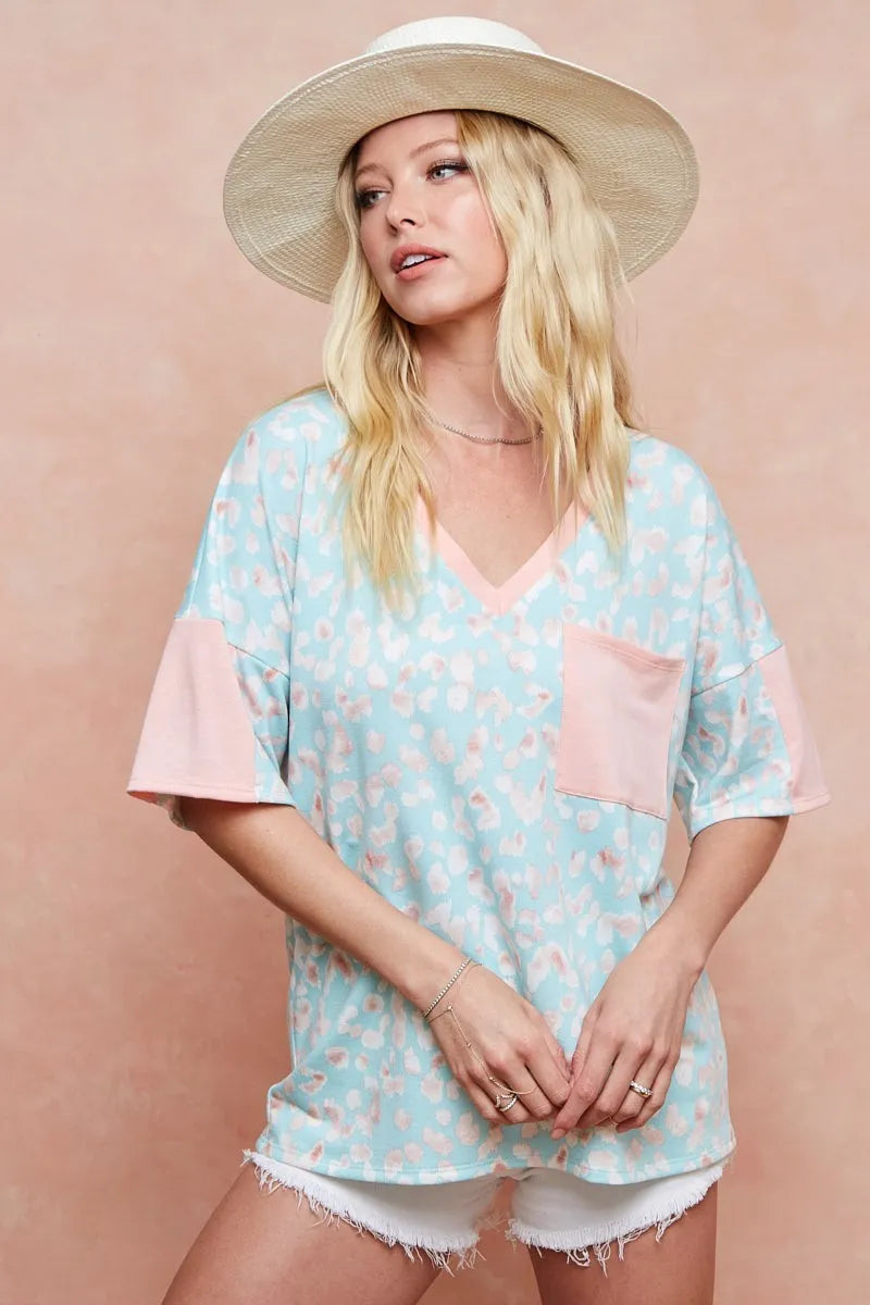 BiBi Multi Color Leopard Printed French Terry T-Shirt