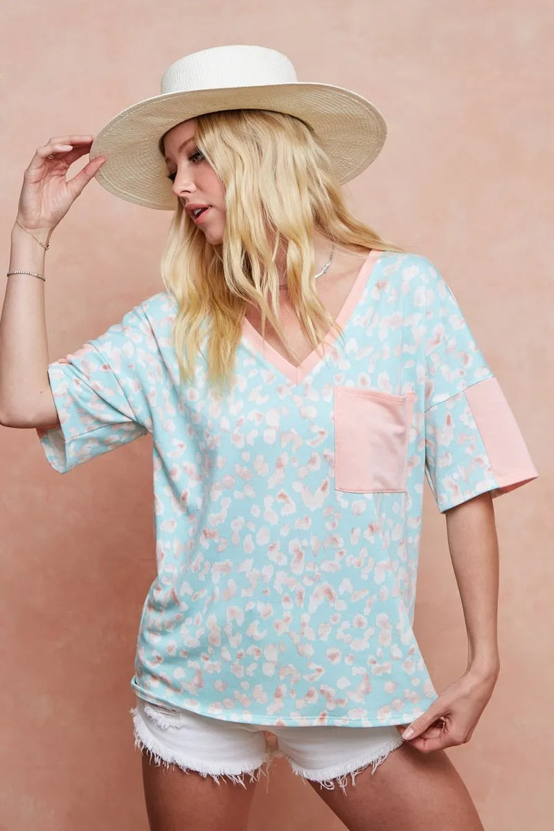 BiBi Multi Color Leopard Printed French Terry T-Shirt