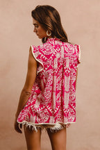 BiBi Printed Ruffle Sleeve Top Flowy Feminine Everyday Chic