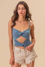BiBi Rayon Span Jersey Knit Double Twist Front Cami Top