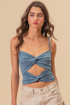 BiBi Rayon Span Jersey Knit Double Twist Front Cami Top