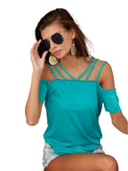 BiBi Rayon Span Jersey Lace Up Shoulder Detailed Top