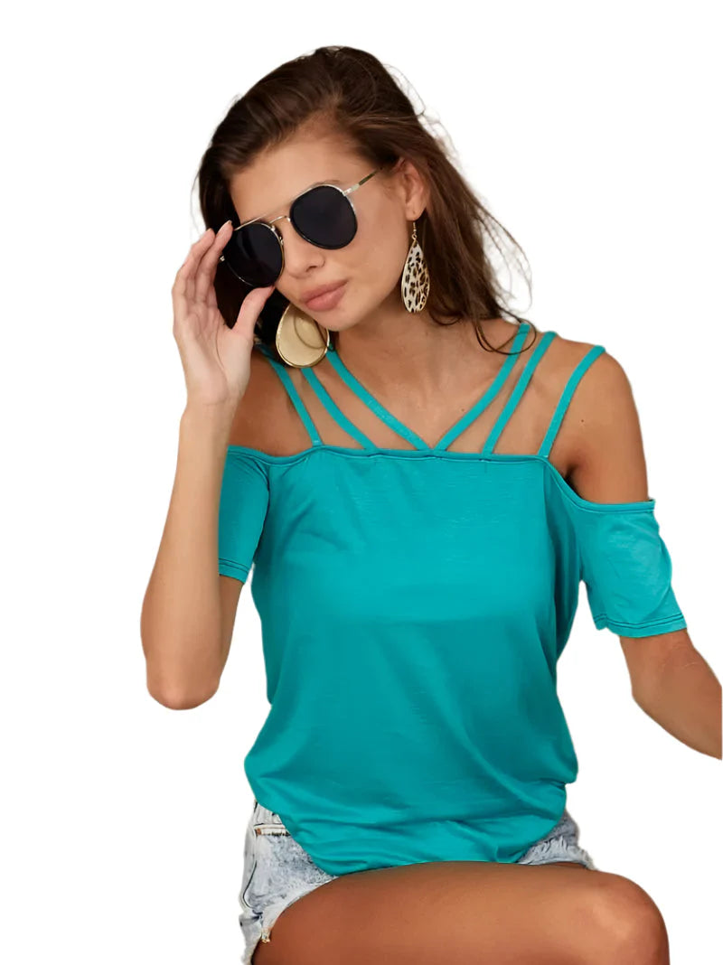 BiBi Rayon Span Jersey Lace Up Shoulder Detailed Top