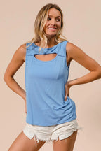 BiBi Rayon Span Knit With Cut Out Front Sleeveless Top