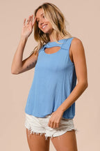 BiBi Rayon Span Knit With Cut Out Front Sleeveless Top