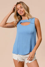 BiBi Rayon Span Knit With Cut Out Front Sleeveless Top