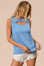 BiBi Rayon Span Knit With Cut Out Front Sleeveless Top