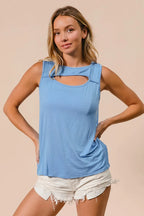 BiBi Rayon Span Knit With Cut Out Front Sleeveless Top