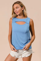 BiBi Rayon Span Knit With Cut Out Front Sleeveless Top