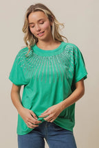 BiBi Rhinestone Beaded Short Sleeve Top