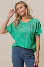 BiBi Rhinestone Beaded Short Sleeve Top