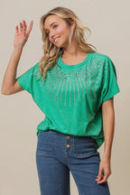 BiBi Rhinestone Beaded Short Sleeve Top
