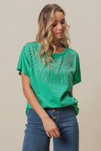 BiBi Rhinestone Beaded Short Sleeve Top