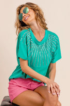 BiBi Rhinestone Beaded Short Sleeve Top