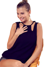 BiBi Rib Knit Shoulder Cut Out Detaied Top