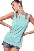 BiBi Rib Knit Shoulder Cut Out Detaied Top