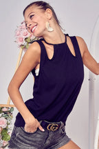 BiBi Rib Knit Shoulder Cut Out Detaied Top