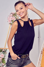 BiBi Rib Knit Shoulder Cut Out Detaied Top