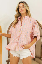 BiBi Sequin Striped Short Dolman Sleeve Blouse