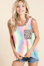BiBi Sleeveless Tie Dye Top With Leopard Band