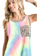 BiBi Sleeveless Tie Dye Top With Leopard Band