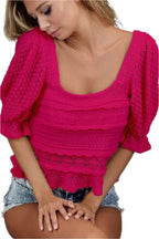 BiBi Square Neckline with Puff Sleeve Crochet Top