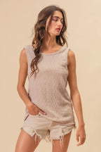 BiBi Textured Sweather Knit Twist Back Sleeveless Top