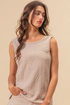 BiBi Textured Sweather Knit Twist Back Sleeveless Top