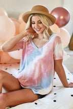 BiBi Tie Dye French Terry V Neck Top