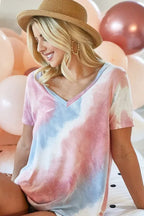 BiBi Tie Dye French Terry V Neck Top