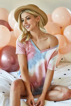 BiBi Tie Dye French Terry V Neck Top