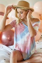 BiBi Tie Dye French Terry V Neck Top