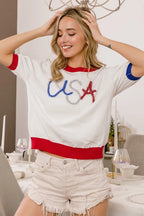 BiBi USA Metallic Letter Color Block Knit Top