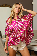 BiBi Zebra Dolman Silky Satin Shirt Top